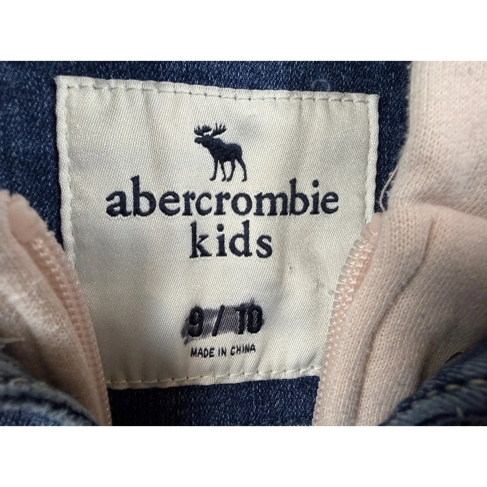 ABERCROMBIE Girls Size 9/10 Hooded Lined Blue Denim Trucker Jean Jacket #1522